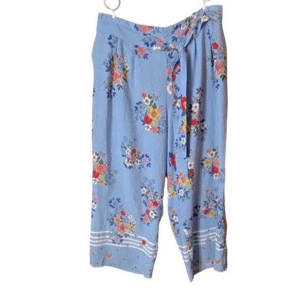 Ophelia Rose Wm’s Sz 2X Blue Floral Oversize Elastic Tie Waist Wide Leg Pants - Picture 1 of 4
